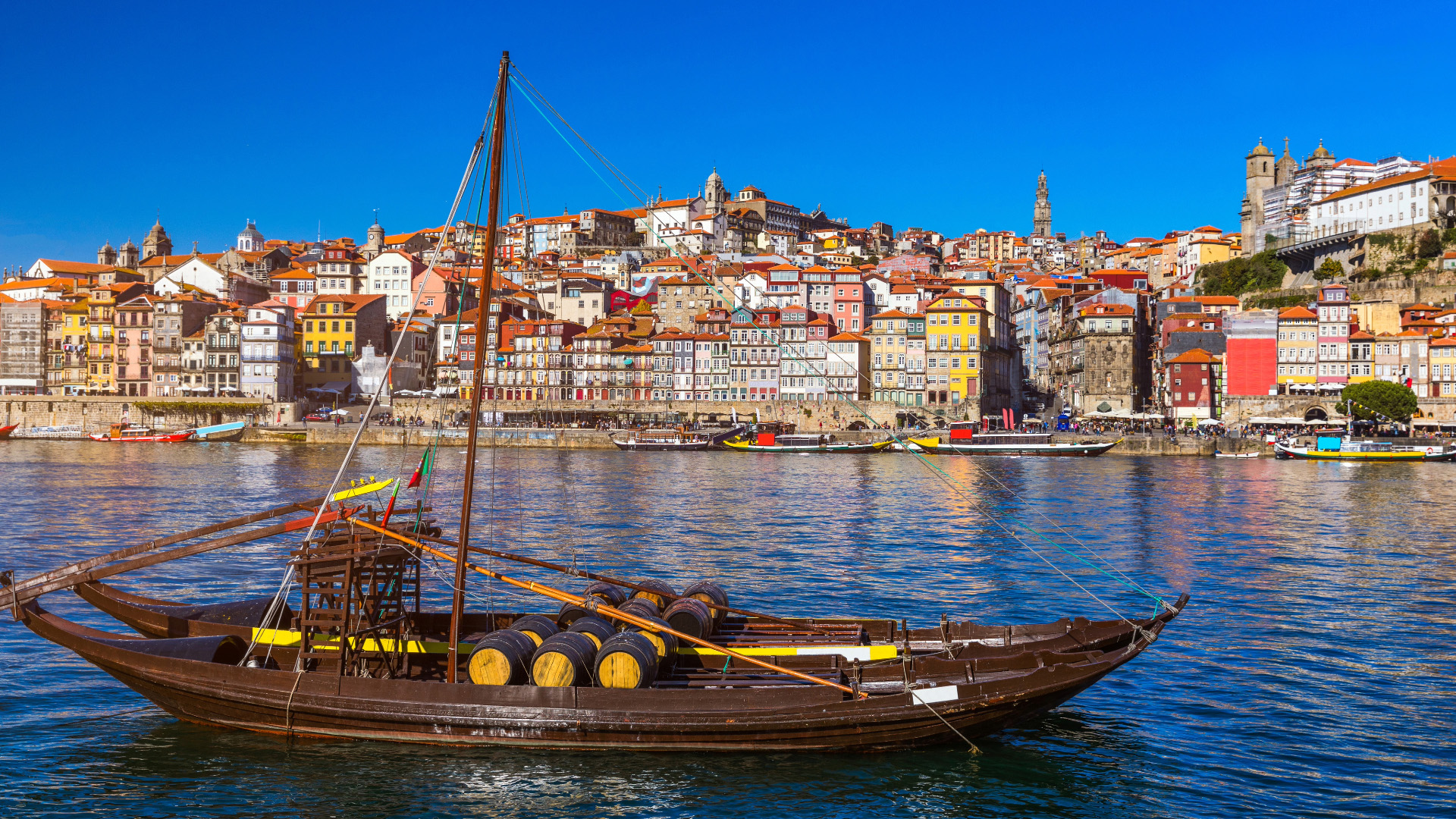 Traditional port wine boat on the Douro River in the city of Porto