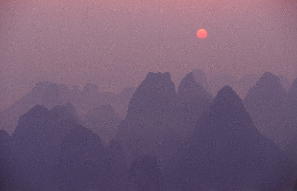 Mountains in China at dawn.