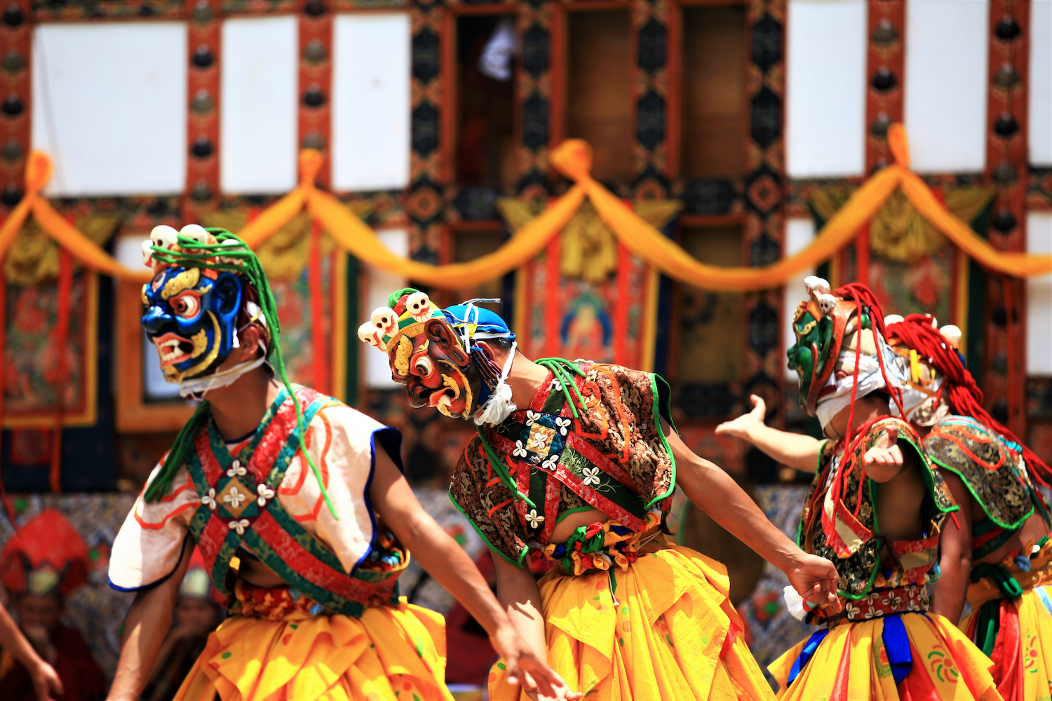 Bhutan dance(tibet dance),Close up Traditional dance and colors in Mongar, Bhutan ,masked dancers at a Buddhist religious ceremony,happy holiday