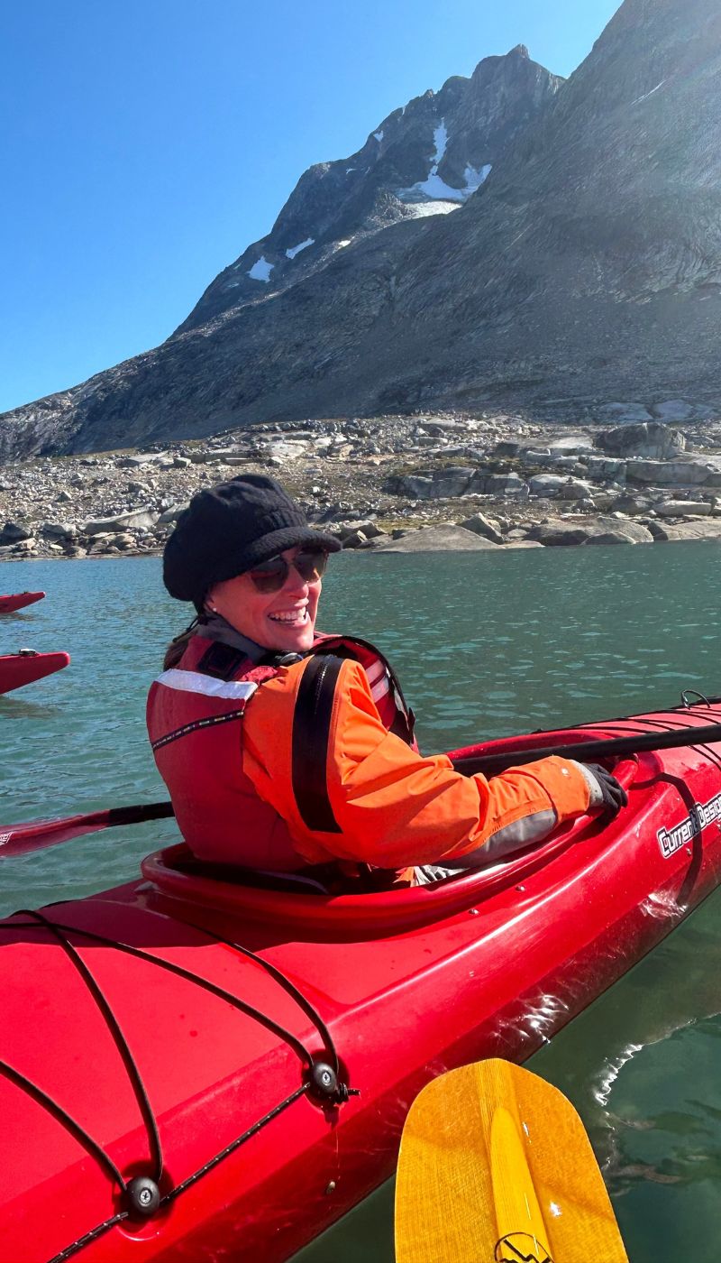 WWF staff member, Andrea, in kayak in Greenland